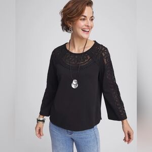 CHICO'S | Lace Cut-Out Tee Black